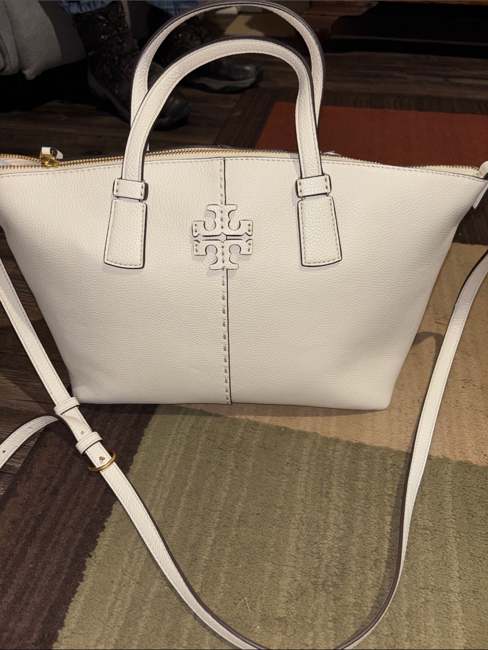 Tory Burch White Leather Top-Handle Shoulder Tote